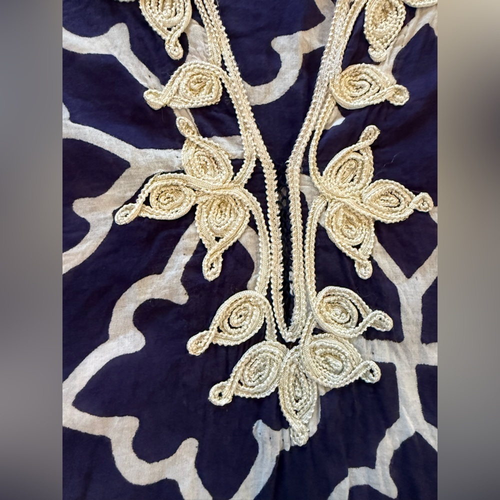 Roberta Roller Rabbit XS Navy White Tunic Embroidered Boho Resort Cover Up - Picture 4 of 10